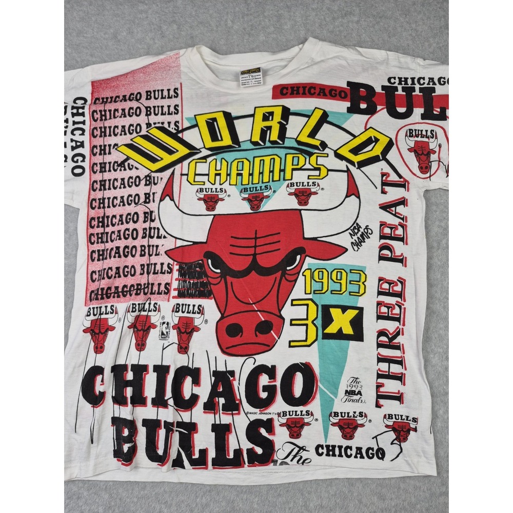 Vntg Chicago Bulls 1993 Champions Magic Johnson Ts T-shirt Size XL Single Stich - Picture 2 of 10